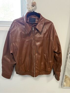 ZARA oversized Brown fauxLeather Zip-Front Jacket